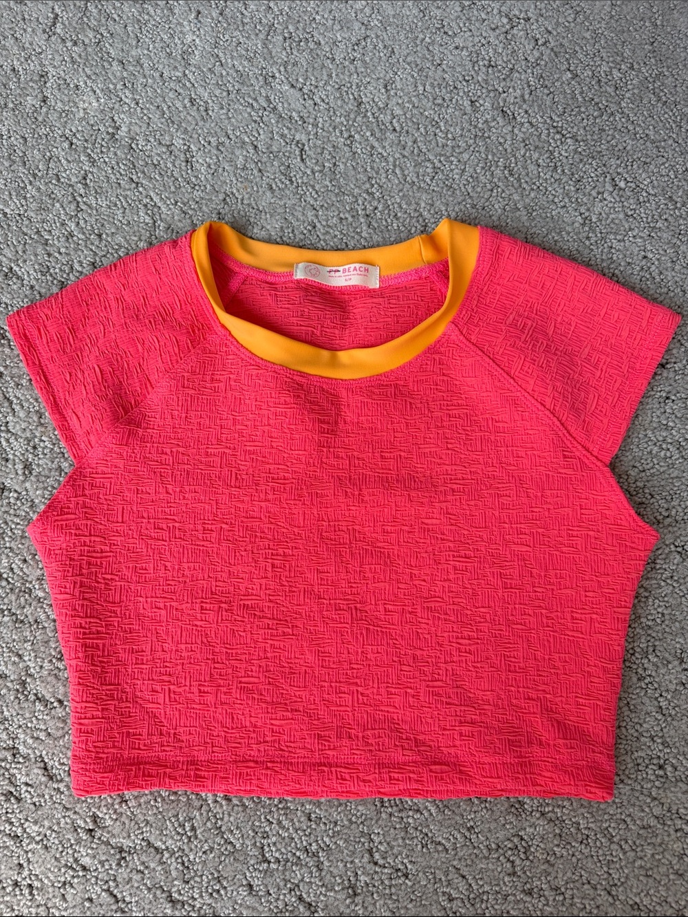Free People Free-est The Sonny Tee Textured Crop Swim Top Coral Orange S NWOT